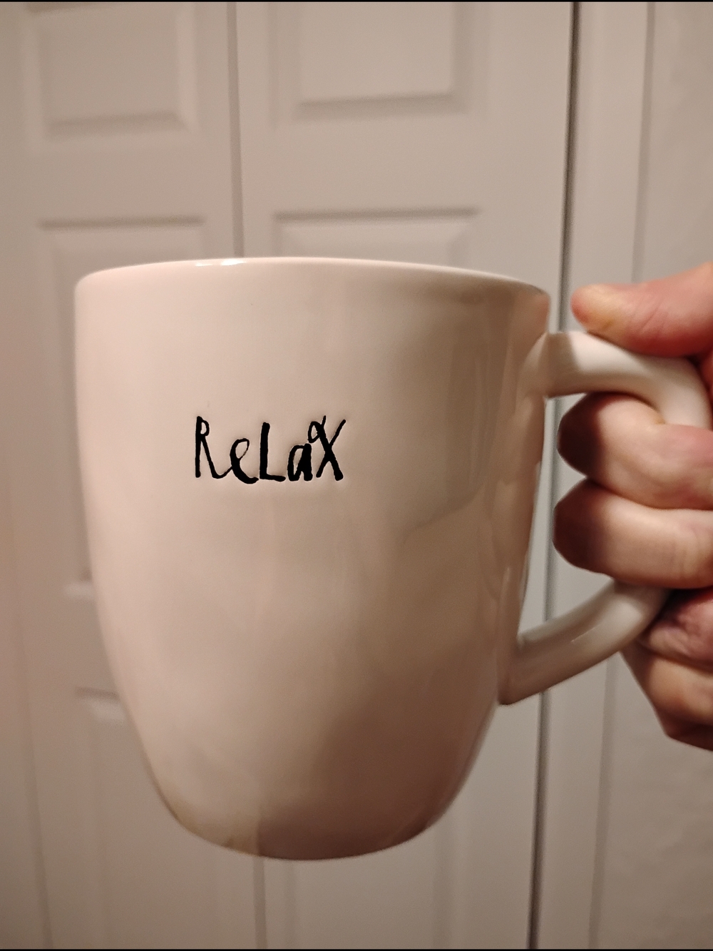 Rae Dunn "Relax" White Cream Mug with Teal Interior
